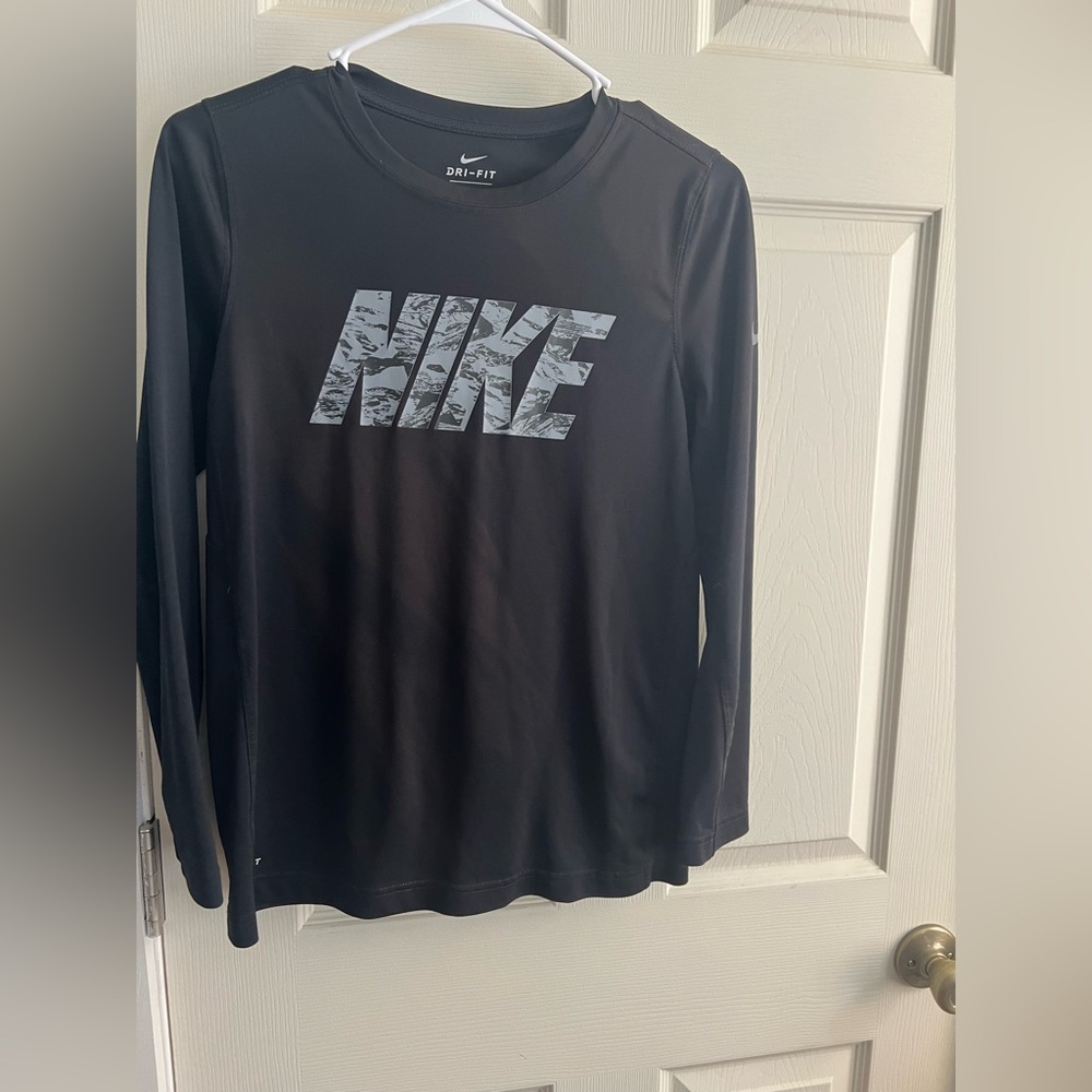 Nike Black Long Sleeve Dri-FIT Top with Gray Camo Logo